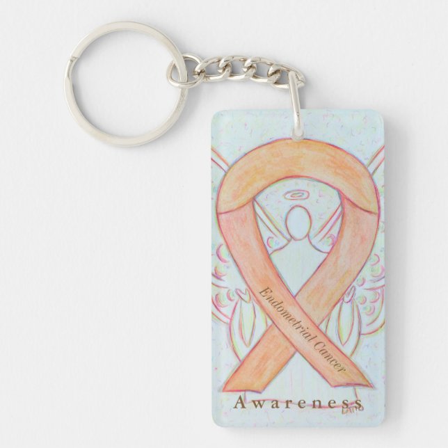 Endometrial Cancer Angel Awareness Ribbon Keychain (Front)