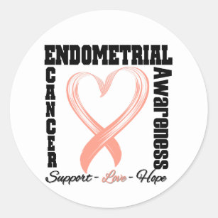 Endometrial Cancer Awareness Brushed Heart Ribbon Classic Round Sticker