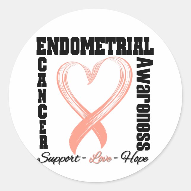 Endometrial Cancer Awareness Brushed Heart Ribbon Classic Round Sticker (Front)