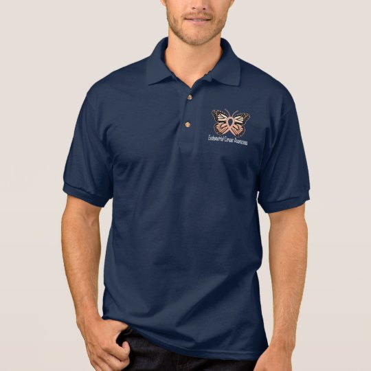 Endometrial Cancer Awareness Butterfly Ribbon Polo Shirt