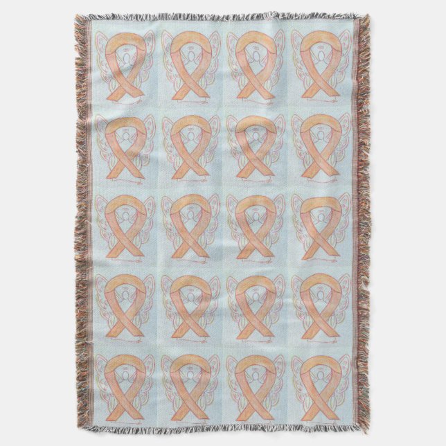 Endometrial Cancer Awareness Ribbon Throw Blankets (Front Vertical)
