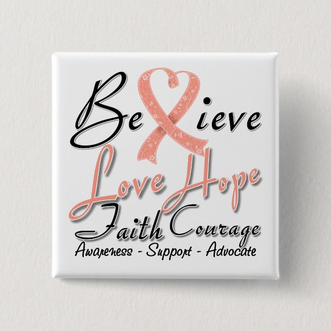 Endometrial Cancer Believe Heart Collage 15 Cm Square Badge (Front)