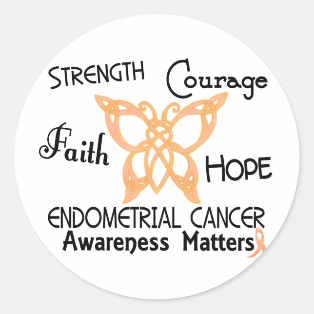 Endometrial Cancer Celtic Butterfly 3 Classic Round Sticker (Front)