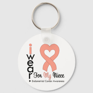 Endometrial Cancer Heart Ribbon NIECE Key Ring