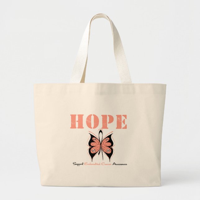 Endometrial Cancer Hope Butterfly Large Tote Bag (Front)