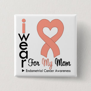 Endometrial Cancer Peach Heart Ribbon MOM 15 Cm Square Badge
