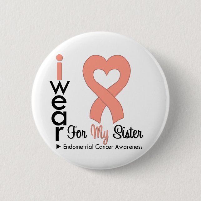 Endometrial Cancer Peach Heart Ribbon SISTER 6 Cm Round Badge (Front)