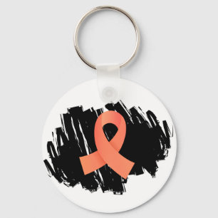 Endometrial Cancer Peach Ribbon With Scribble Key Ring