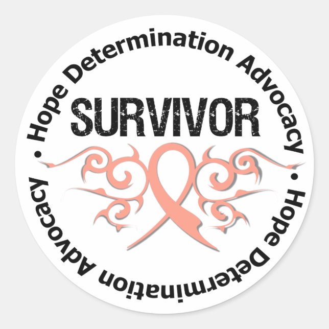 Endometrial Cancer Survivor Tribal Ribbon Classic Round Sticker (Front)