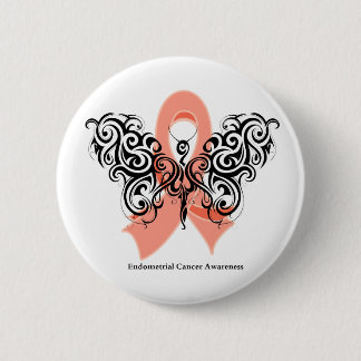 Endometrial Cancer Tribal Butterfly Ribbon 6 Cm Round Badge