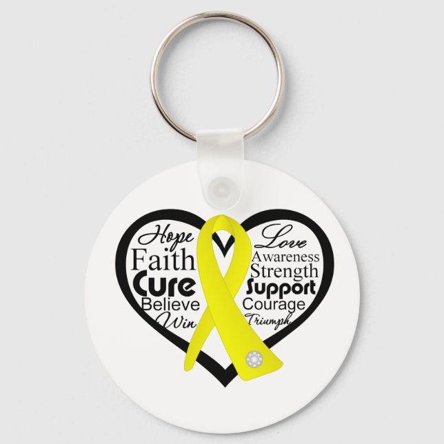 Endometriosis Heart Ribbon Collage Key Ring (Front)