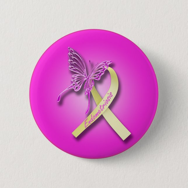 Endometriosis Ribbon with Butterfly 6 Cm Round Badge (Front)