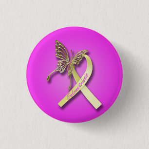 Endometriosis Ribbon with Gold Butterfly 3 Cm Round Badge
