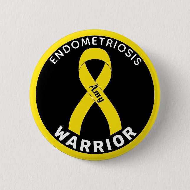 Endometriosis Warrior Ribbon Black Button (Front)