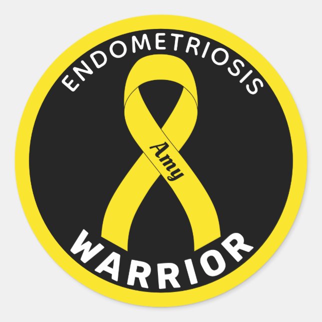 Endometriosis Warrior Ribbon Black Round Sticker (Front)