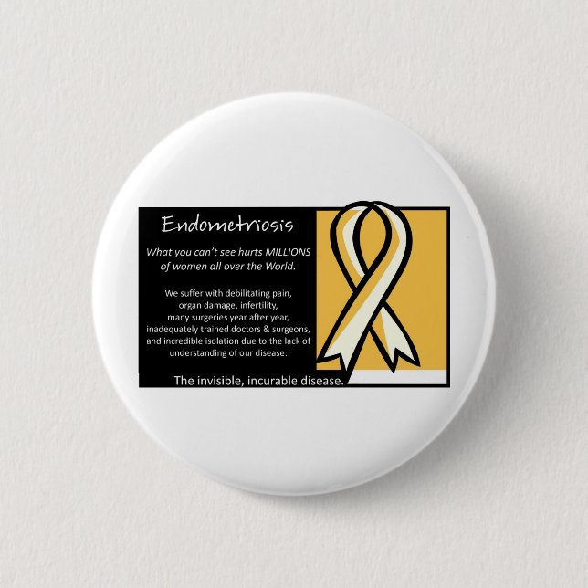 Endometriosis- Yellow Ribbon 6 Cm Round Badge (Front)