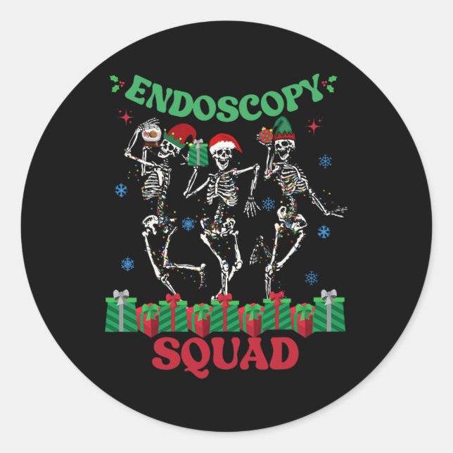Endoscopy Nurse Squad Christmas Skeleton Dancing G Classic Round Sticker (Front)