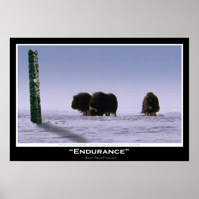 "ENDURANCE" Musk Oxen & Totem Pole Art  Poster (Front)