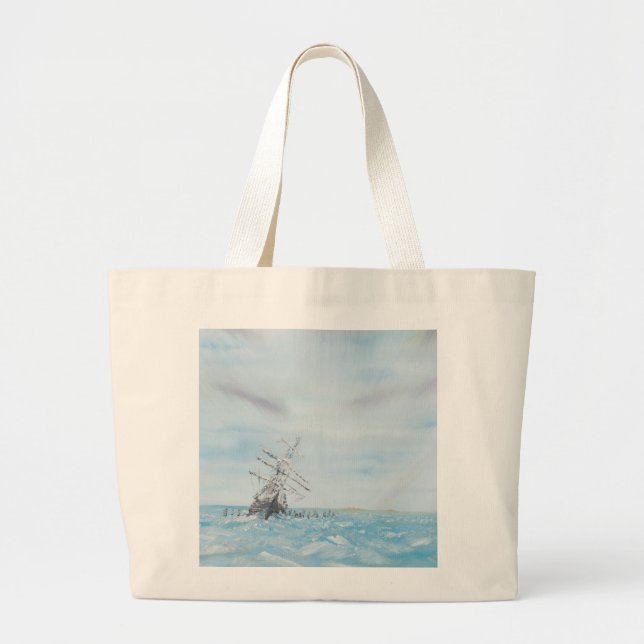 Endurance trapped by the Antarctic Ice. Painted Large Tote Bag (Front)