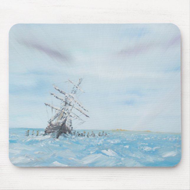 Endurance trapped by the Antarctic Ice. Painted Mouse Mat (Front)