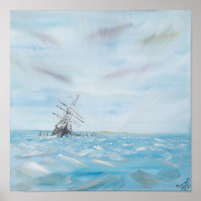 Endurance trapped by the Antarctic Ice. Painted Poster (Front)