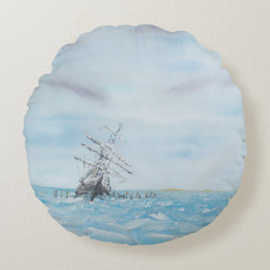 Endurance trapped by the Antarctic Ice. Painted Round Cushion