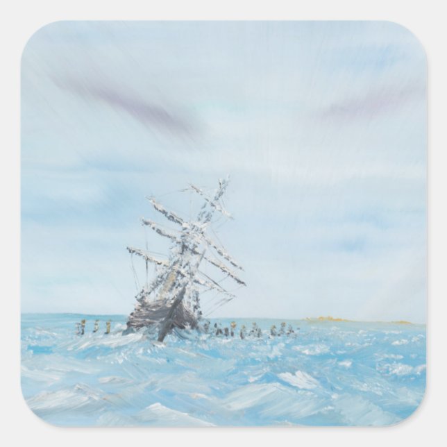 Endurance trapped by the Antarctic Ice. Painted Square Sticker (Front)