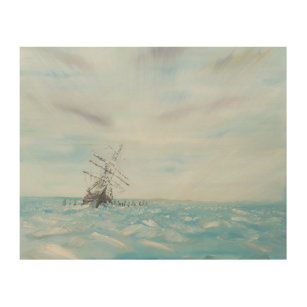 Endurance trapped by the Antarctic Ice. Painted Wood Wall Art
