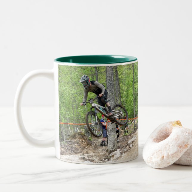Enduro Mountain Bike Race Two-Tone Coffee Mug (With Donut)