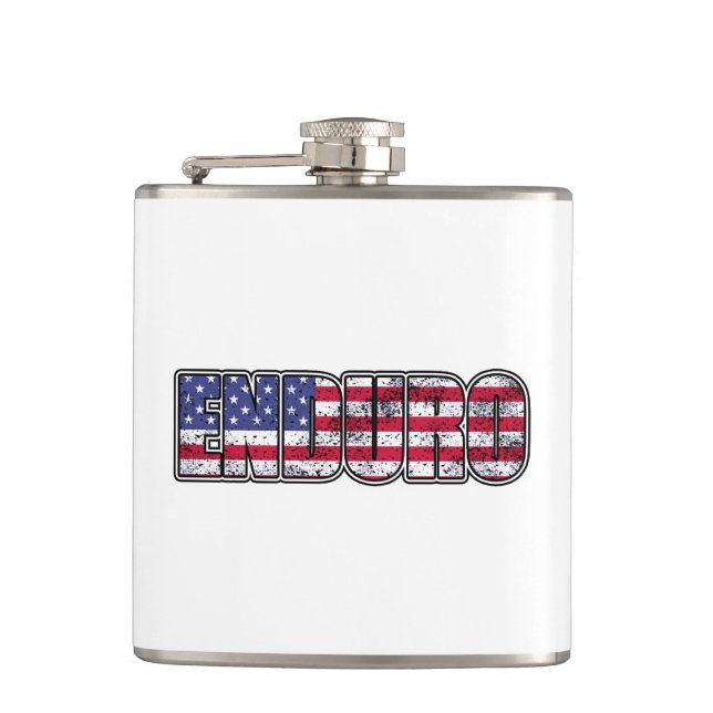 Enduro Mountain Biking American Flag Hip Flask (Front)