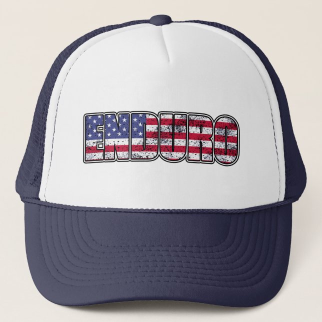 Enduro Mountain Biking American Flag Trucker Hat (Front)
