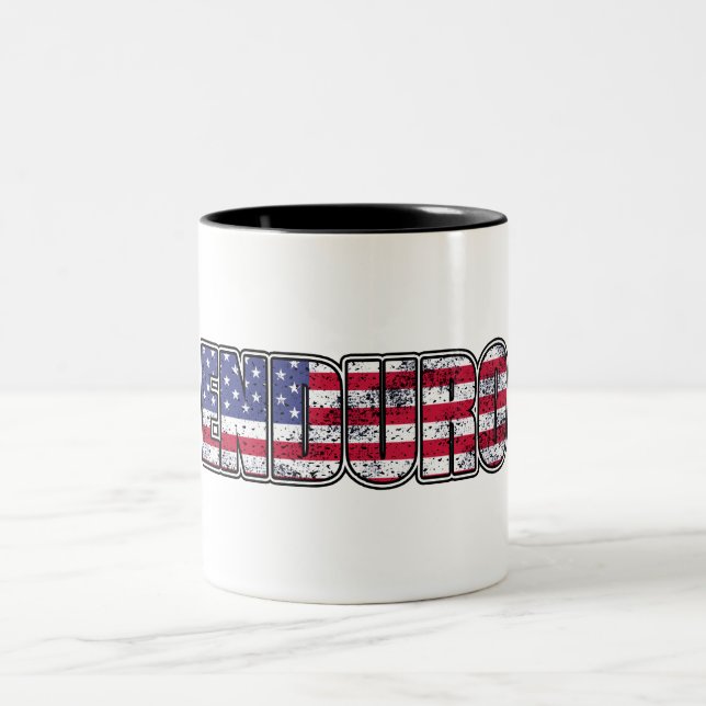 Enduro Mountain Biking American Flag Two-Tone Coffee Mug (Center)