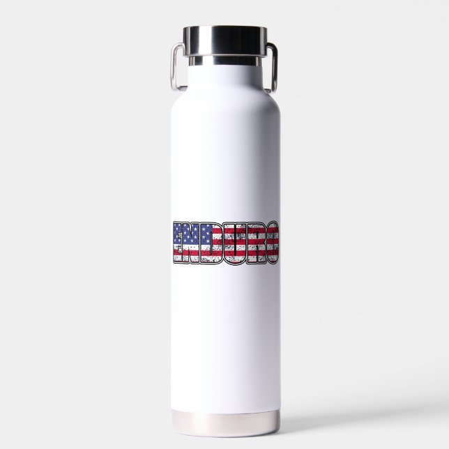 Enduro Mountain Biking American Flag Water Bottle (Front)