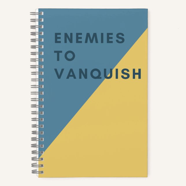 Enemies to Vanquish Funny Blue & Yellow Modern  Notebook (Front)