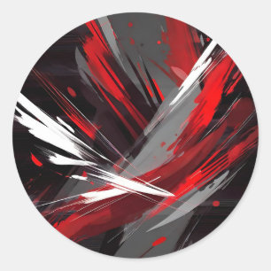 Energetic Abstract Red And Grey Bold Classic Round Sticker