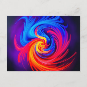 Energetic Abstract Swirl in Blue Red and Yellow Postcard