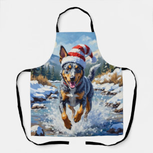 Energetic Blue Heeler Dog Winter Creek Christmas Apron