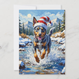 Energetic Blue Heeler Dog Winter Creek Christmas Holiday Card