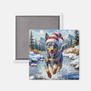 Energetic Blue Heeler Dog Winter Creek Christmas Magnet