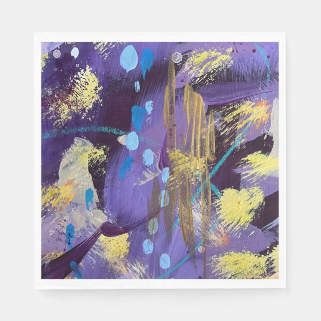 Energetic blue, purple, and gold abstract art  napkin (Front)