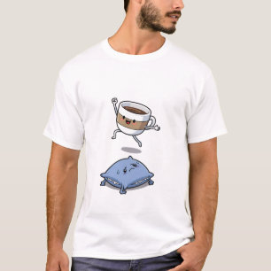Energetic Cartoon Coffee Cup Jumping Over  T-Shirt