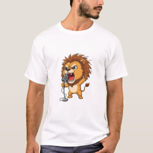 Energetic Cartoon Lion Singing T-Shirt