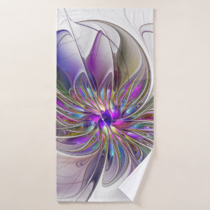 Energetic, Colorful Abstract Fractal Art Flower Bath Towel