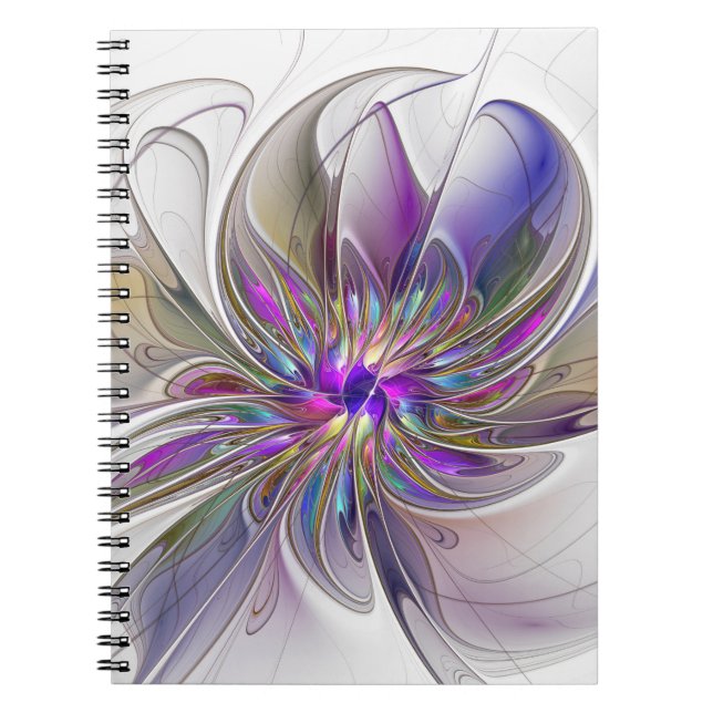 Energetic, Colorful Abstract Fractal Art Flower Notebook (Front)