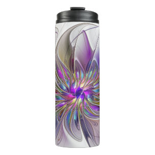 Energetic, Colorful Abstract Fractal Art Flower Thermal Tumbler