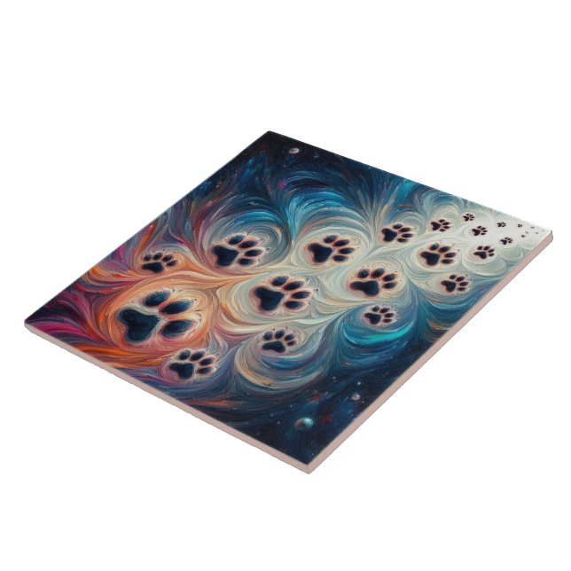  Energetic coloured canine paw print  Tile (Side)