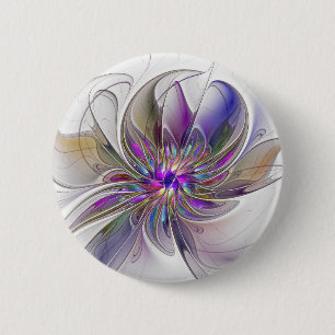 Energetic, Colourful Abstract Fractal Art Flower 6 Cm Round Badge
