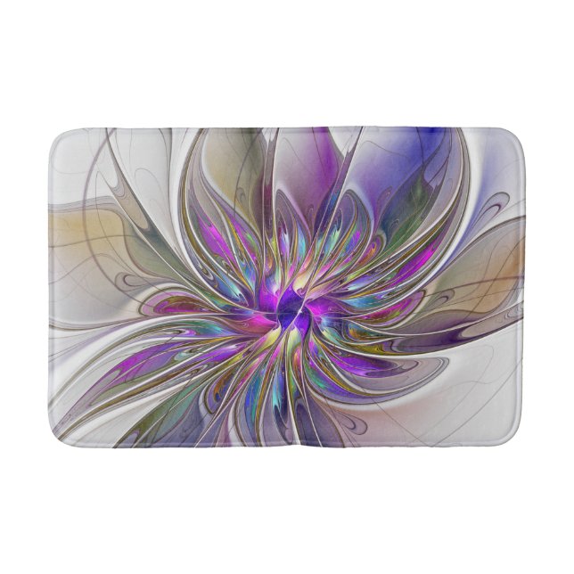 Energetic, Colourful Abstract Fractal Art Flower Bath Mat (Front)