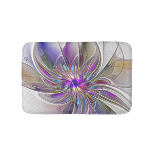 Energetic, Colourful Abstract Fractal Art Flower Bath Mat