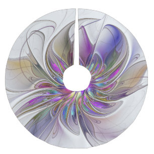 Energetic, Colourful Abstract Fractal Art Flower Brushed Polyester Tree Skirt